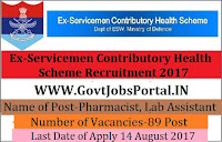 Ex-Servicemen Contributory Health Scheme Recruitment 2017– 89 Pharmacist, Lab Assistant