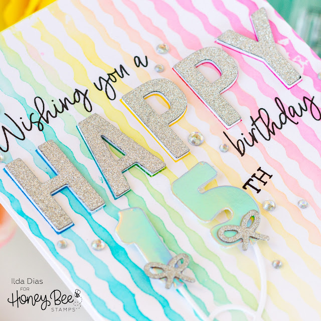 Happy Birthday, Rainbow Streamer Cards,Honey Bee Stamps, backgrounds, Card Making, Stamping, Die Cutting, handmade card, ilovedoingallthingscrafty, Stamps, how to,  Happy Happy Happy Cover Plate,Good Vibes