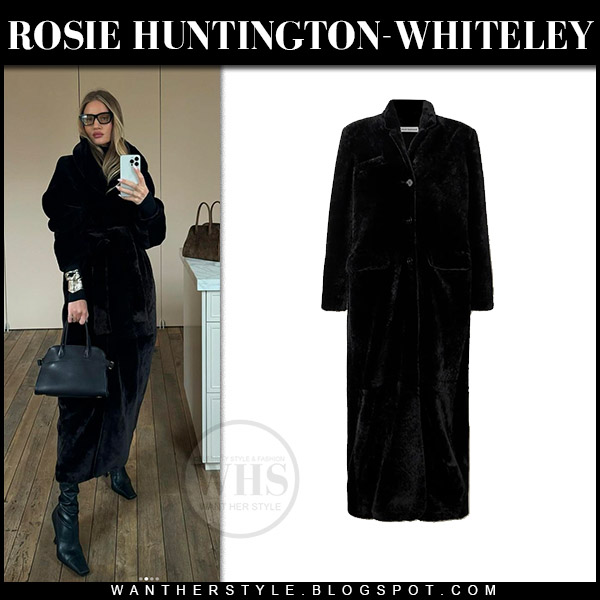Rosie Huntington-Whiteley in black shearling coat