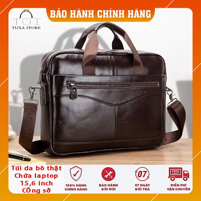 Cặp nam công sở da bò thật 100% , da bò cao cấp chịu chày chịu nước uốn nén đàn hồi bền bỉ , chứa laptop 15,6 inch