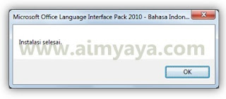  Gambar: Konfirmasi bahwa proses instalasi Microsoft Office Language Interface Pack (bahasa Indonesia) telah selesai