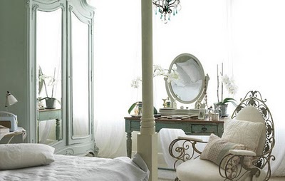 beautiful room - traditional style feminine green and white shabby chic romantic bedroom
