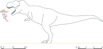 Scale drawing comparing Captain Marvel and tyrannosaur