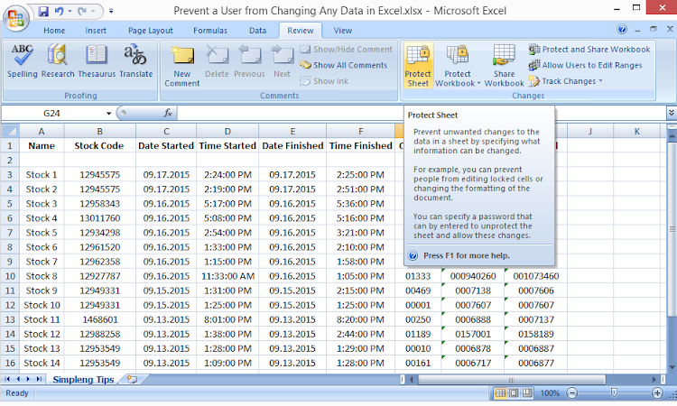 Prevent a User from Changing Any Data in Excel 2007