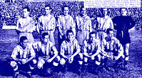 C. D. MÁLAGA - Málaga, España - Temporada 1948-49 - Robles, Laborda, González, Elzo, Maciá y Carmelo; Gamonal, Bazán, Jimeno, Teo y Cabrera - C. D. MÁLAGA 5, GRANADA 0 - 20/02/1949 - Liga de 2ª División, jornada 21 - Málaga, estadio de La Rosaleda - El C. D. MÁLAGA consiguió su primer ascenso a 1ª División