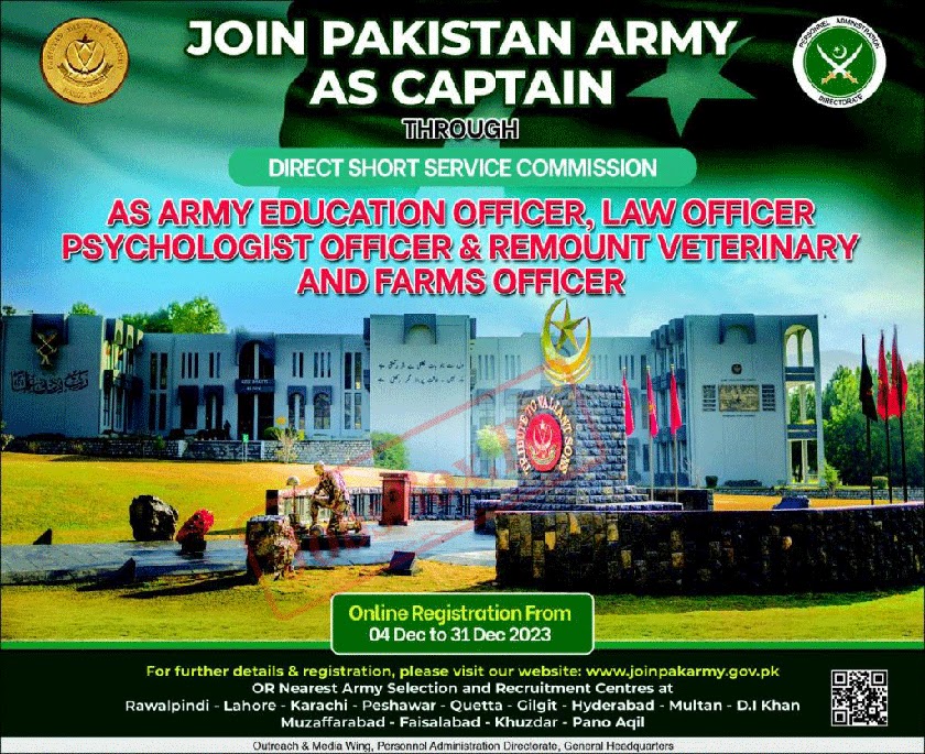 Join Pak Army Jobs 2023 as Captain through DSSC - Latest Advertisement