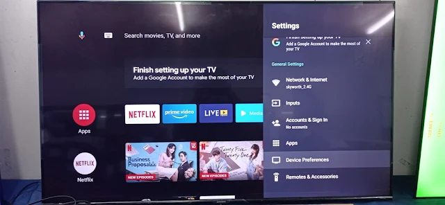 Coocaa Android TV Settings Device Preferences Pane