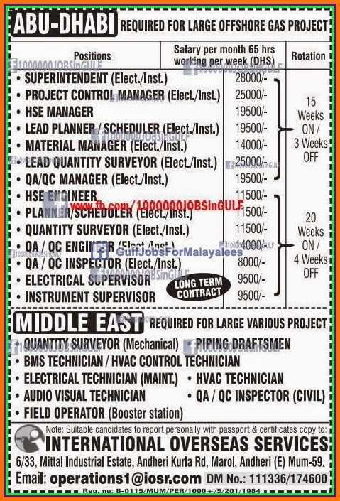 Offshore Gas Project Abudhabi & Middle East job vacancies