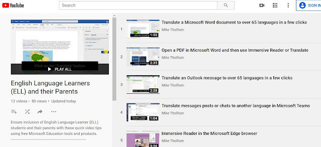 Screenshot of the ELL & Parent Playlist linked to in the post