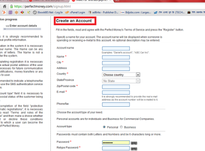 পারফেক্ট মানি একাউন্ট রেজিষ্টার 