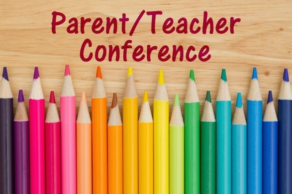 colored pencils lined up side-by-side with the text parent teacher conference