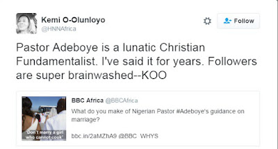 Kemi Olunloyo said Daddy G.O (Pastor Adeboye) is lunatic christian fundamentalist dumbass pastor.