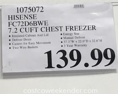 Deal for the Hisense FC72D6BWE 7.2 cu ft Chest Freezer at Costco