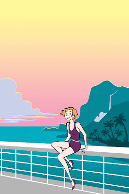 Colleen Coover illustration of a pretty girl on the deck of a cruise ship