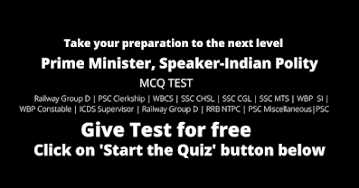 Prime Minister-Speaker of Lok Sabha-Indian Polity-Free MCQ Test