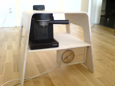bedside table with coffee maker