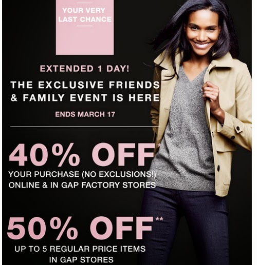 Gap Friends & Family Extended 40% Off Online, 50% Off In-store Discount Coupon Code