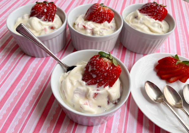 Food Lust People Love: Fresas con Crema is a simple and delicious dessert made from strawberries and Mexican cream, known as crema, a rich store-bought dairy product prepared with two ingredients, heavy cream and buttermilk.
