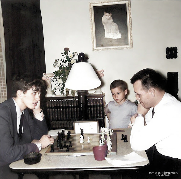 FISCHER recalled--Don Wagner, former president of the Baton Rouge Chess Association, is shown with Bobby Fischer when he visited in Baton Rouge eight years ago. Wagner's son, Larry, looks on.