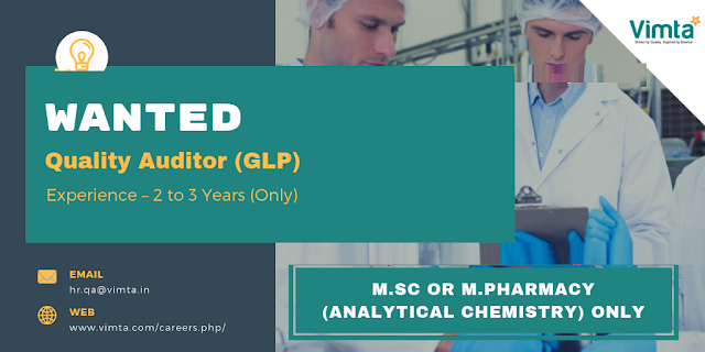 Vimta Labs Wanted M.Sc / M.Pharmacy Candidates - Quality Auditor (GLP) 