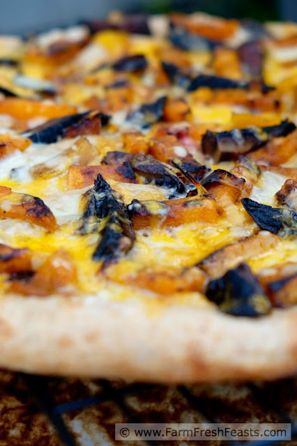 Spicy sriracha-seasoned grilled butternut squash and portobello mushrooms make a winter vegetarian pizza with a kick. You can break out the grill for this one if you dare.