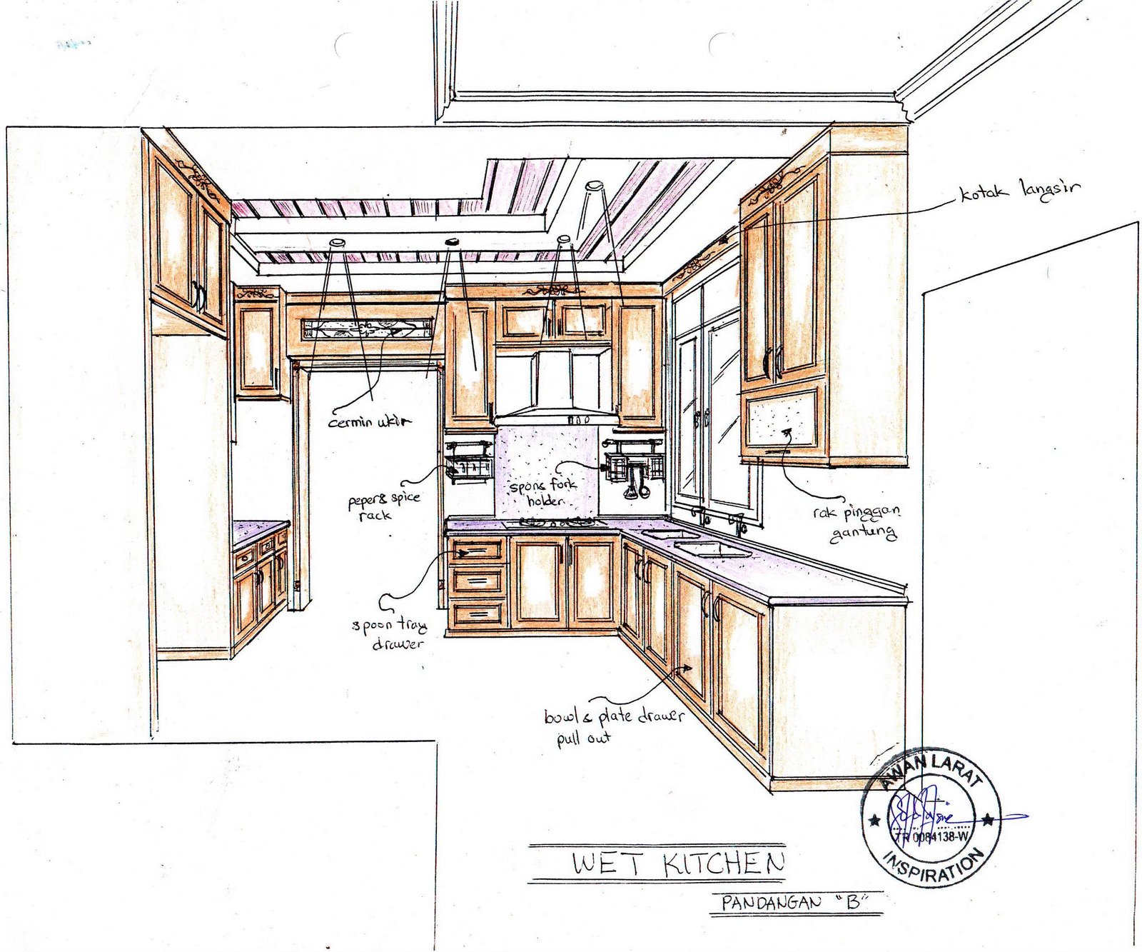  kabinet dapur kerja kayu dan hiasan dalaman