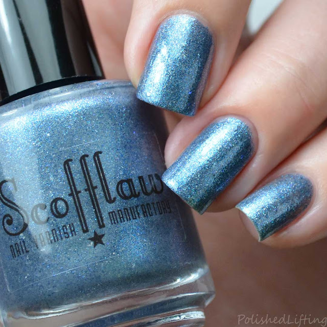 gray nail polish with blue sparkle