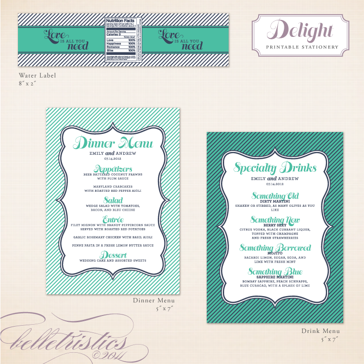 fun modern stripe printable water label drink menu design