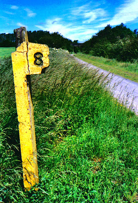 Remains of a British Railways concrete milepost still surviving on the Brampton Valley Way in Northamptonshire on the site of trackbed of the former Northampton to Market Harborough railway line.