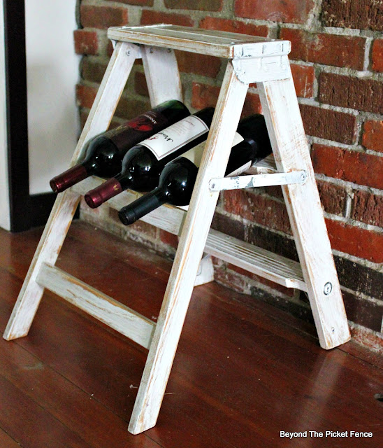 wine shelf, step ladder, upcycled, repurposed, farmhouse decor. https://goo.gl/dztLg9