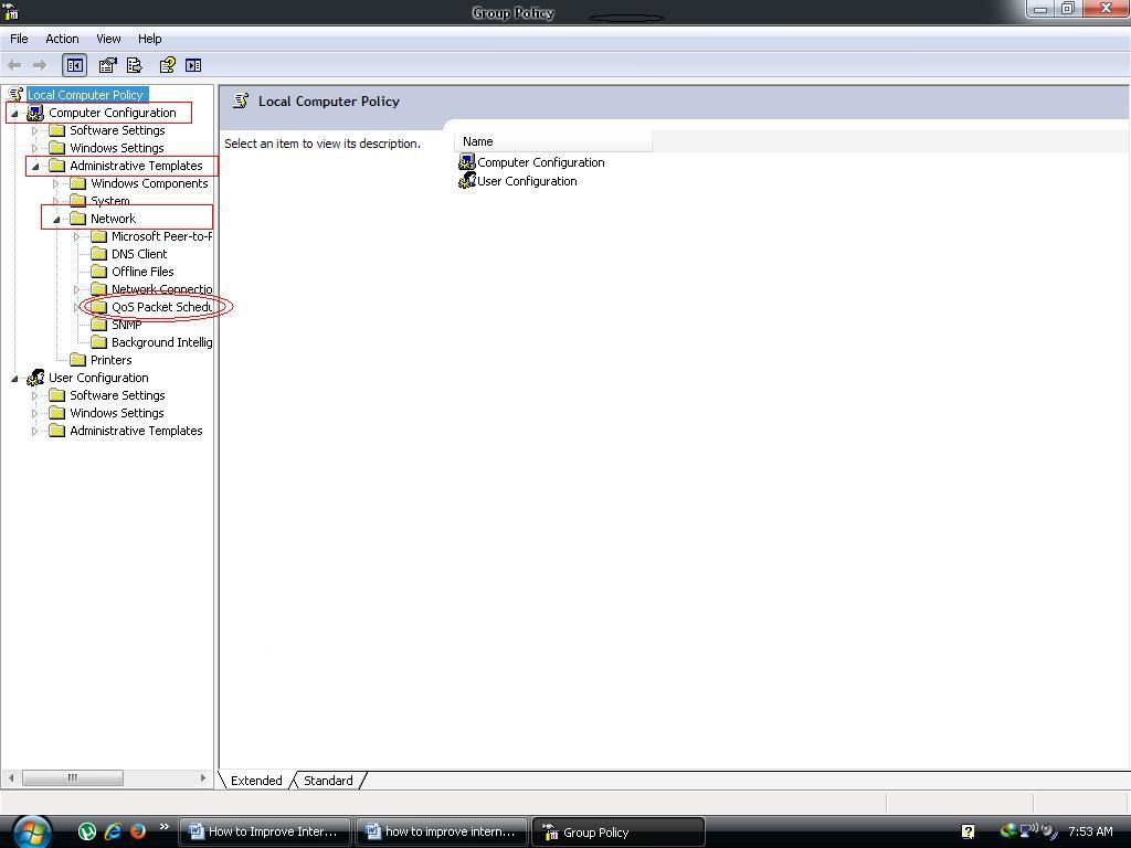 Click on Computer Configuration then click on QoS packet Scheduler
