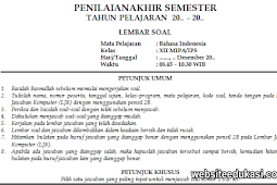 Soal PAS Bahasa Indonesia Kelas 12 Tahun 2019/2020