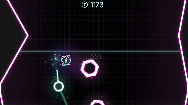 Screenshot of navigating past obstacles and missing a power-up in Poosh XL