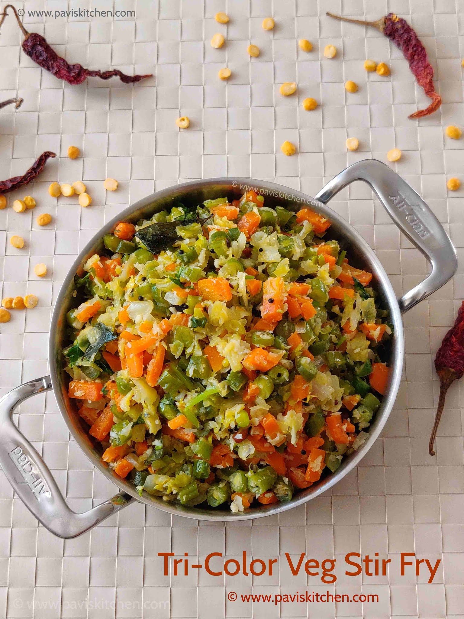Tri-color poriyal recipe | Carrot beans cabbage poriyal | kadamba kalyana veetu poriyal