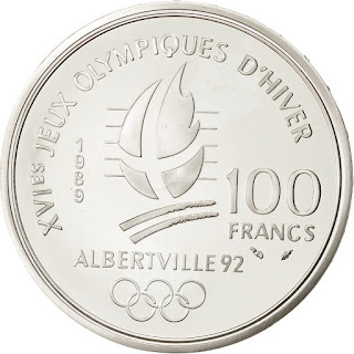 Coins of France 100 Francs Silver Coin 1989 Figure skating 1992 Albertville Olympic Winter Games