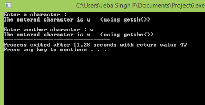 output for getche and getch program