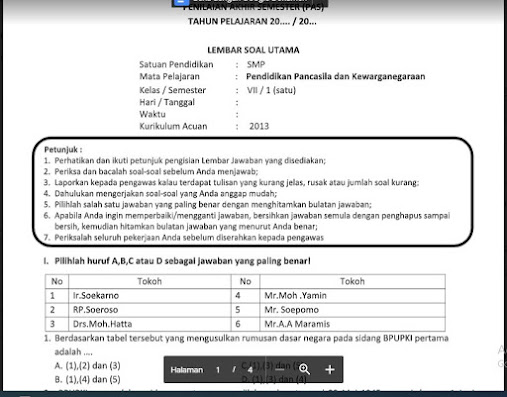 Soal PAS Pendidikan Kewarganegaraan (PKn) Kelas 7 Kurikulum 2013