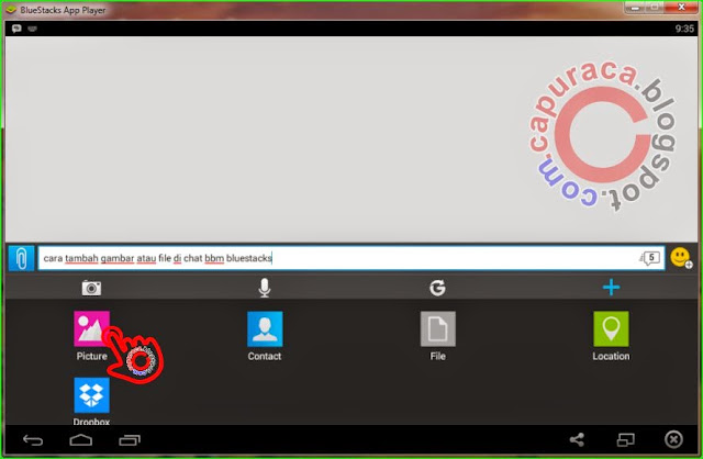Cara tambah file gambar di chat BBM bluestacks