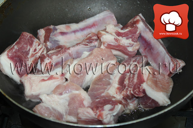 рецепт Тушеные свиные ребрышки с капустой пошаговые фото