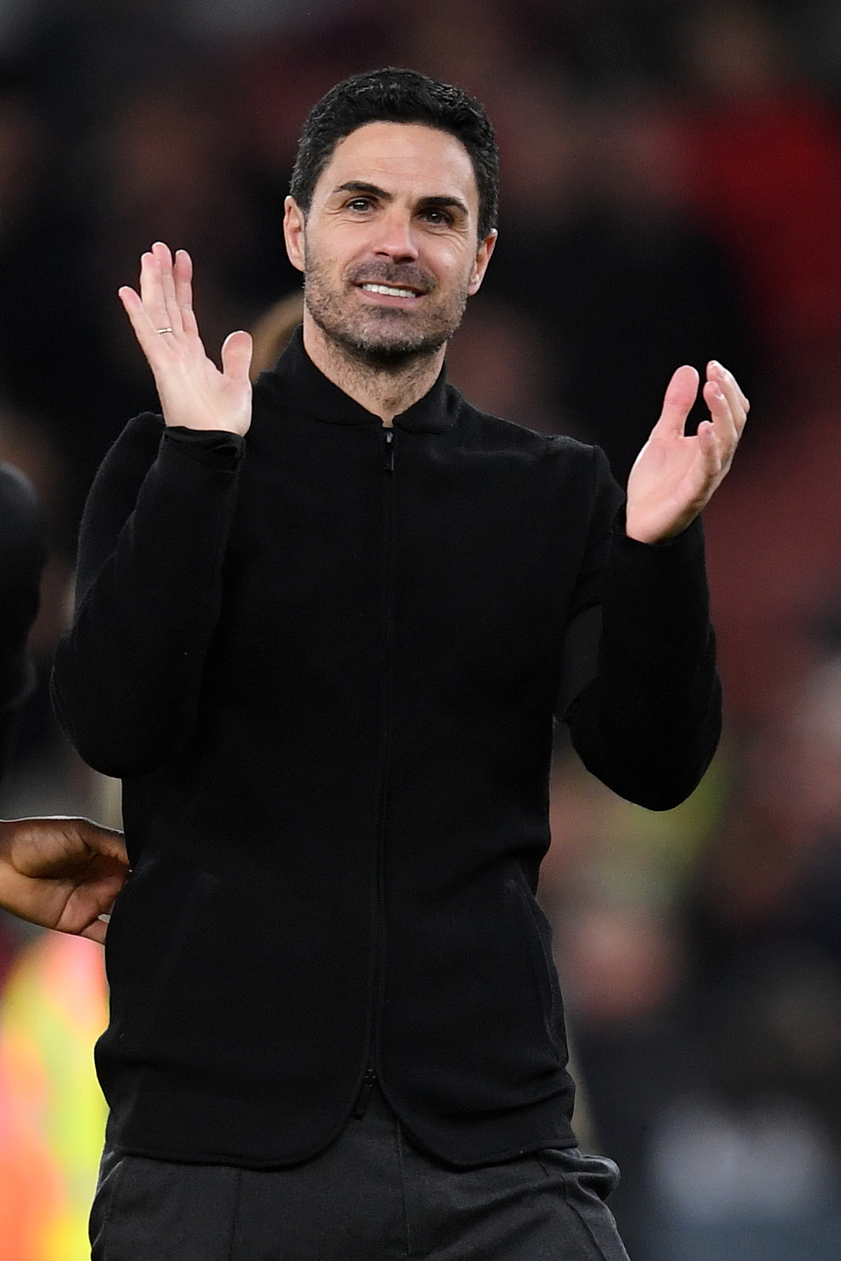 Arsenal Spanish manager, Mikel Arteta, celebrates after his side defeatee Chelsea 5-0 in the Premier League 2023/24 match at Emirates Stadium on Tuesday 23 April, 2024