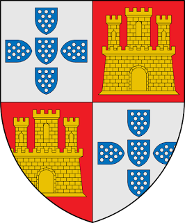 Armas de Dom Afonso de Portugal, senhor de Portalegre: esquartelado, o primeiro e quarto de prata com cinco escudetes de azul, besantados do campo, postos em cruz, os dos flancos apontados ao centro; o segundo e terceiro de vermelho com um castelo de ouro.