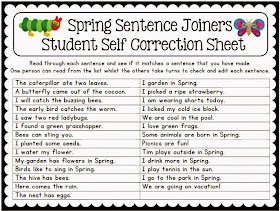 Spring themed resources and ideas sentence joiners center activity