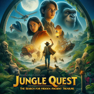 Feature an enticing image of lush green jungle foliage with shafts of golden sunlight filtering through the trees, creating a sense of mystery and adventure. In the foreground, include Maya and Alex, the main characters, gazing intently into the distance, their expressions reflecting determination and excitement. Place a faded map or ancient artifact partially buried in the undergrowth, hinting at the treasure they seek. Incorporate subtle visual elements like vines, exotic animals, and ancient ruins to enhance the jungle atmosphere. Capture the essence of exploration and discovery, enticing viewers to embark on an epic adventure with Maya and Alex.