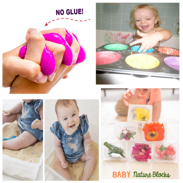 What can baby do? TONS!  Here are 50+ fun activities perfect for babies & toddlers- sensory play, taste safe recipes, and more! #babyplay #babyactivities #sensoryactivitiesforbabies #sensoryactivities #tastesafesensory #babysensoryplay #sensoryplayforbabies #kidsactivities #growingajeweledrose