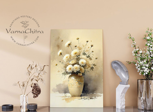 Chrysanthemum watercolor flower painting , November birth flower, by Biju Varnachitra