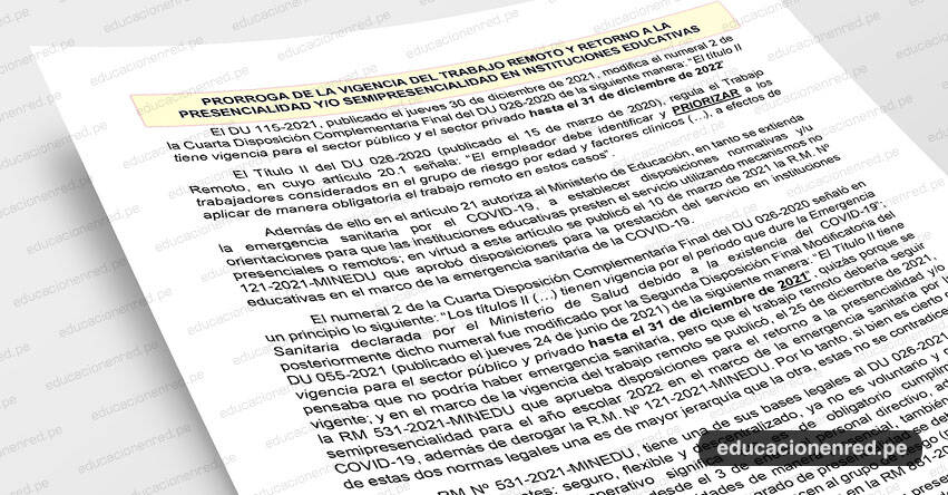 ANÁLISIS: Prorroga de la Vigencia del Trabajo Remoto y Retorno a la Presencialidad y/o Semipresencialidad en Instituciones Educativas