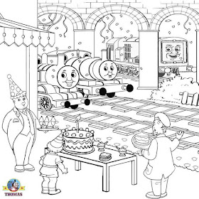 Kids activities printable birthday cake coloring pictures of Thomas the train and Percy tank engine