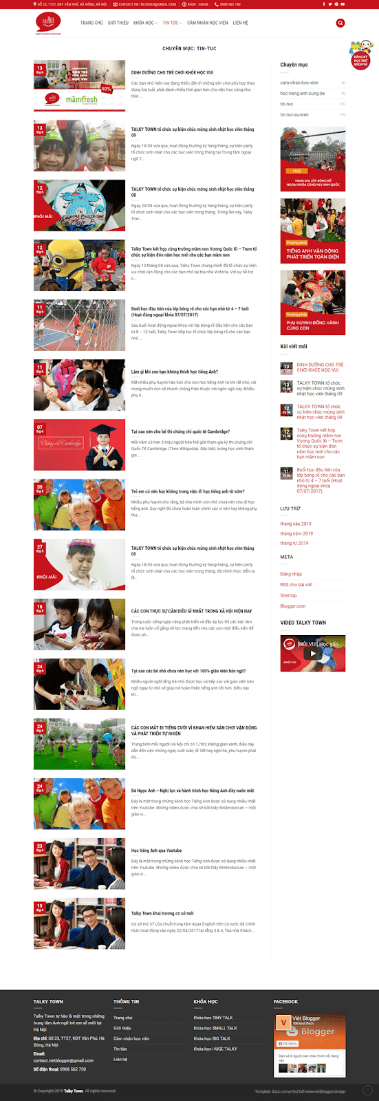 blogger template trung tâm tiếng Anh trẻ em Talky Town