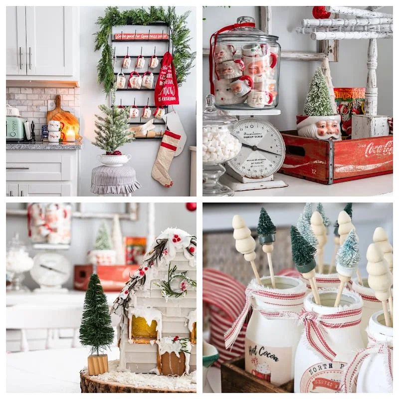 red and white Christmas kitchen, Santa mugs