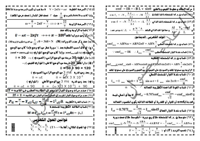 ملخص لجميع قوانين منهج الفيزياء للثانوية العامة 